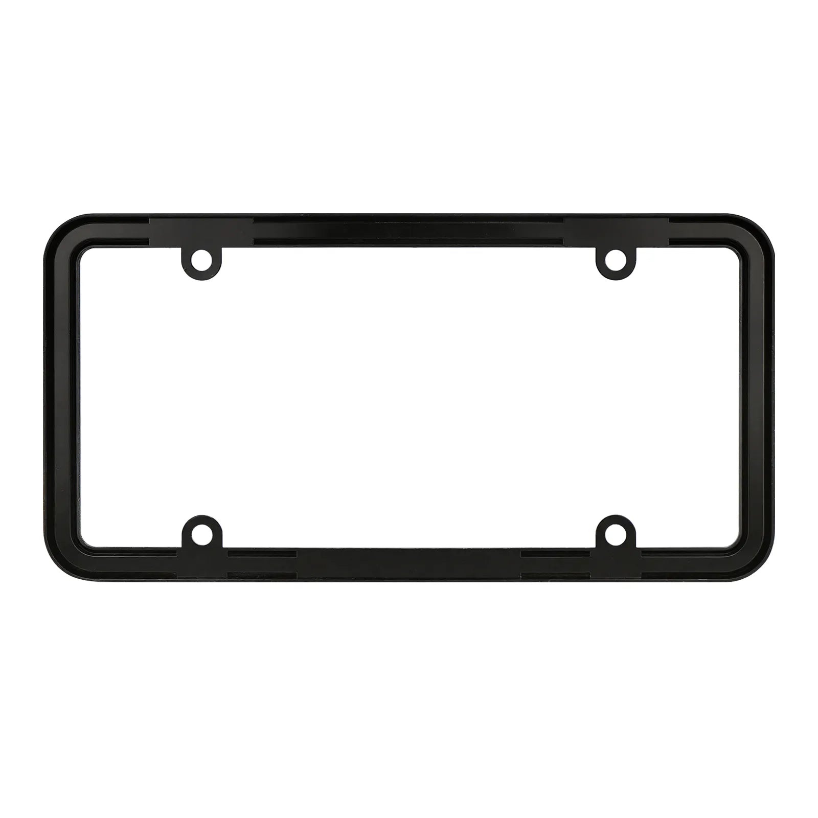 Rear view of the Cleanstroke heavy-duty zinc license plate frame, revealing the inner securing tabs designed to firmly lock the plate in place and prevent rattling.